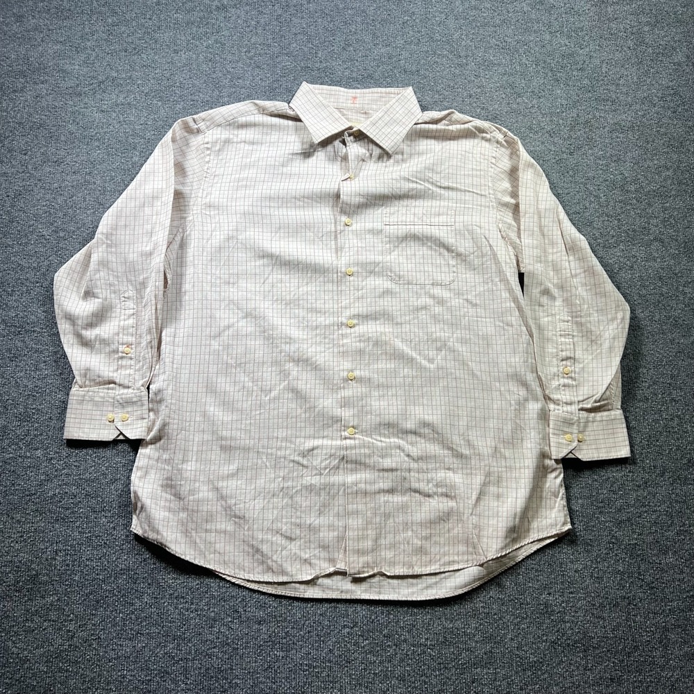 Tommy Bahama Dress Shirt Men 17.5 32/33 Beige Check Button Front Luxury Business